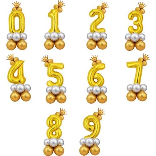 32 Inch Gold Crown Number Foil Balloons Metal Latex Happy Birthday Balloon Kids Party Decorations