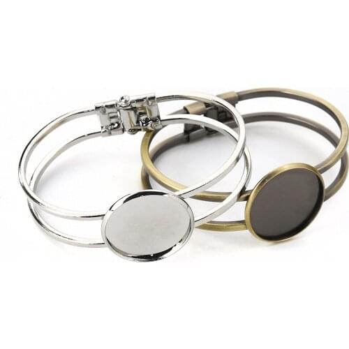 5 Colors High Quality Copper Round Bangles Base Bracelets Blank Findings Tray Bezel Cabochon Settings 20cm long
