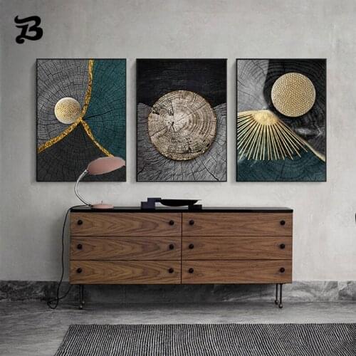 Retro Abstract Canvas Painting Black Gold Geometric Pattern Posters and Prints Modern Nordic Wall Art Pictures for Living Room