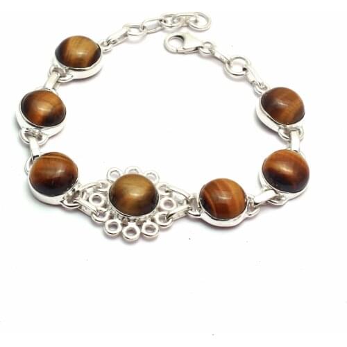 Genuine Tiger Eye Bracelet 925 Sterling Silver, Women Fine Jewelry Gift, 20.5 cm, MHBBR0184