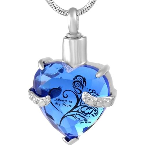 CMJ9790" Always in my heart "316L Stainless Steel Heart Crystal Necklace Cremation Pendant Necklace Ashes /Perfume