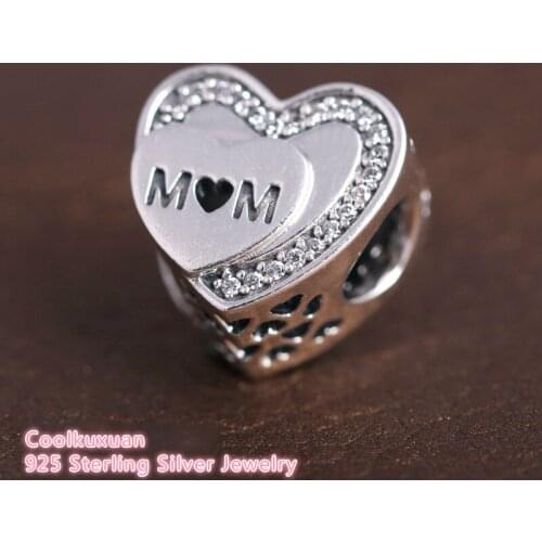 2019 Mothers Day Tribute to Mum Charms with Logo Original 925 Sterling Silver Openwork Heart Mom Beads Fits Pandora bracelets