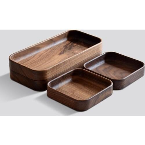 Black Walnut Wooden Fruit Plate Wood Dessert Plates And Dishes Fruit Dessert Serving Tray Sushi Plate Wood Tableware Rectangle