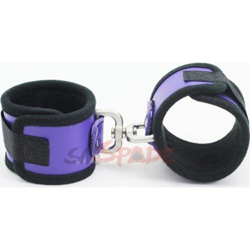 Purple PU bondage restraints handcuffs,rotatable wrist cuffs, faux leather wrist harness restraint cuffs,adult sex restraints