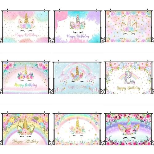 Floral Unicorn Children Happy Birthday Party Backdrop Decoration Flowers Newborn Little Unicorn Portrait Photography Background