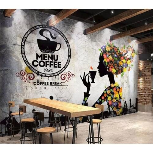 Commercial wallpaper Nostalgic cafe milk tea shop background wall