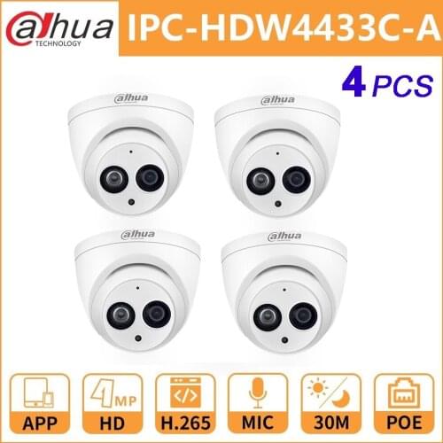 Dahua IP Camera DH IPC-HDW4433C-A 4MP Network IP Camera with PoE HD Starlight Camera Dome Built-in Mic Security System Onvif Cam