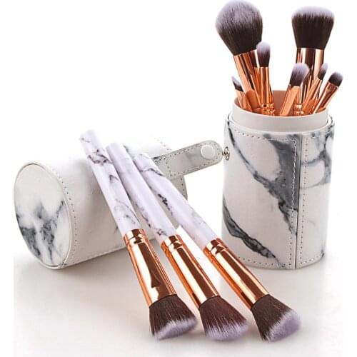 10pcs marble makeup brushes blush eye shadow foundation brush professional beauty tools with cylinder