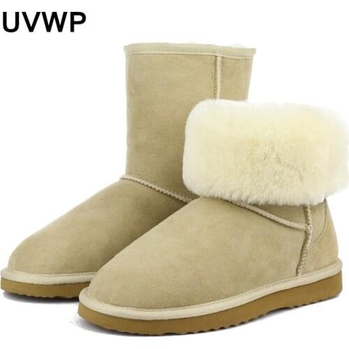 Classical High Quality Real Sheepskin Leather Snow Boots Natural Fur Winter Boots Women Boots Warm Shoes Free Shipping