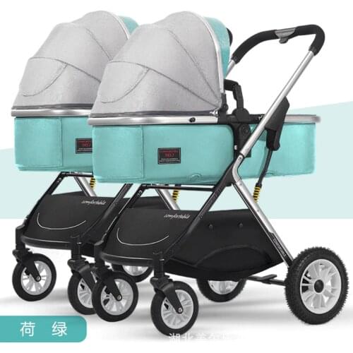 Twin stroller baby can sit and reclining pram high landscape lightweight foldable baby cart can be detached
