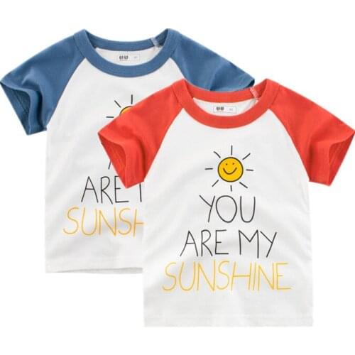 Summer Childrens T-shirt Kids Clothes Cotton Baby Boys Girls Clothes Casual Sun Pattern Toddler Boy girl Blue Red T-shirt 2-9Y