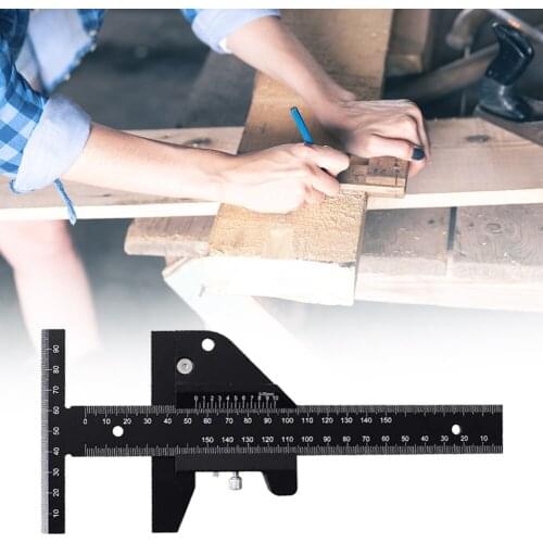 Aluminum Alloy Scale Measurement Labelling Ruler T Shape Woodworking Scriber Gauge Line Drawing Measuring Sliding Marking Tool