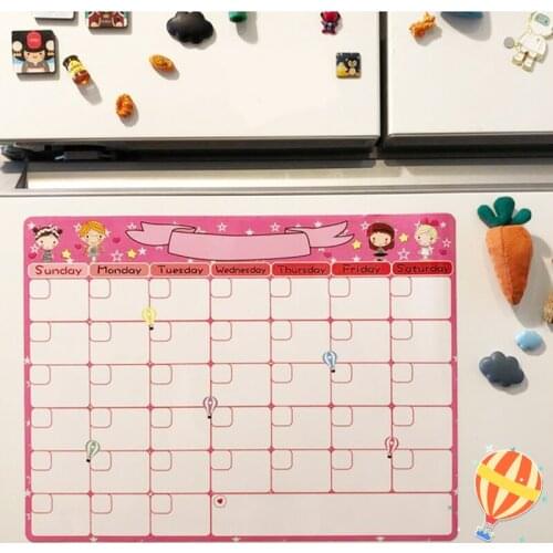 Magnetic Weekly Monthly Planner Calendar Kawaii Fridge Sticker Dry Erase For Kids Writing Drawing Erasable Message Wall Board