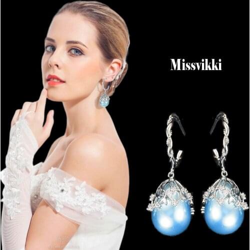 Missvikki Luxury Natural smoothly Pearl Pendant Dangle Earring for Bridal Wedding Engagement Shiny Earrings Fashion Jewelry