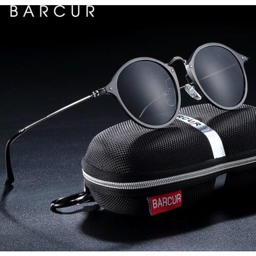 BARCUR New Vintage Sunglasses Round Aluminum Magnesium Male Sun glasses Female Retro Polarized oculos de sol