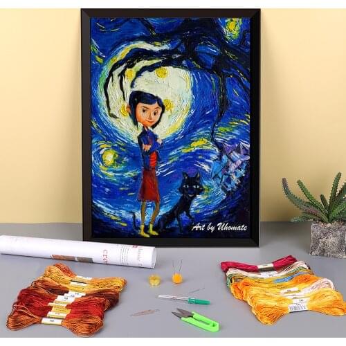 Tim Burton Printed Canvas 11CT Cross Stitch Complete Kit Embroidery DMC Threads Handiwork Knitting Handicraft Handmade Sales