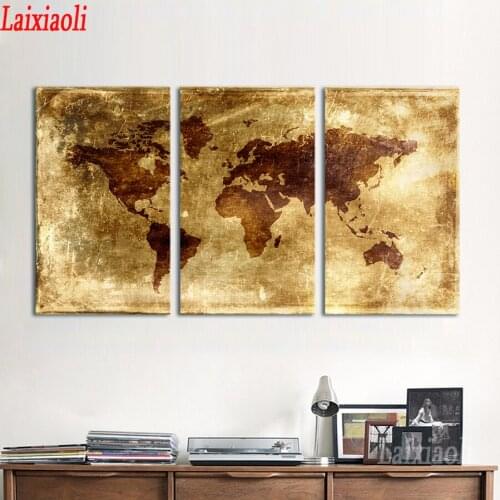 Needlework,3pcs,Full square Diamond embroidery Retro world map,diy,diamond painting,Cross Stitch,diamond mosaic,home decoration