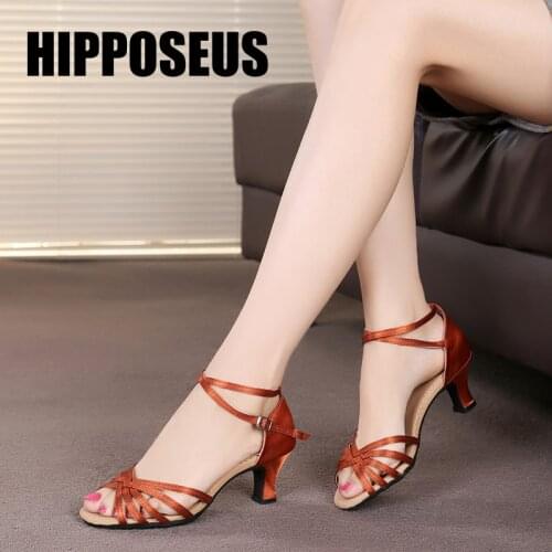 Hipposeus Girls Latin Dance Shoes Women Ballroom Modern Samba Dancing shoes Ladies 3.5/5.5CM Soft sole Sandal Dropshipping