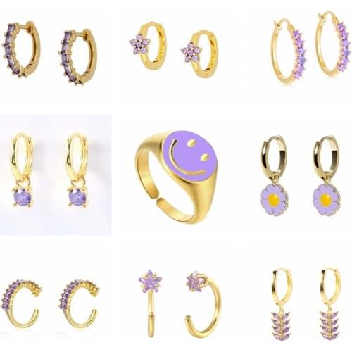 CANNER 925 Sterling Silver Earrings For Women Purple Smiley Earrings Dangle Ear Piercing Pendientes Mom Gift 2021 Trend Vintage