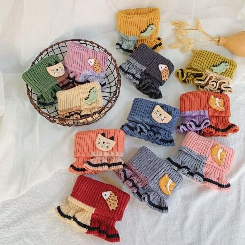 2020 Spring Autumn Winter Children Wool Knitted O Ring Scarves Boys Girls Outdoor Protect Scarf Fashion Cartoon Kids Neckerchief