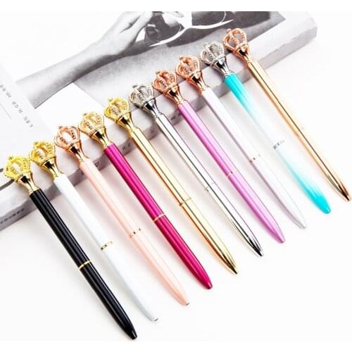 40 pcs/lot Crown Crystal Metal ballpoint pens for writing Cute Rotating 1.0 mm black ink ball business pen School supplies