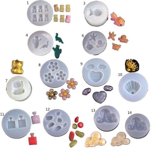 Cute Min Earrings Pendants Silicone Resin Mold Bear Dinosaur Goldfish Shell Flower Resin Casting Mold Jewelry Art Tools