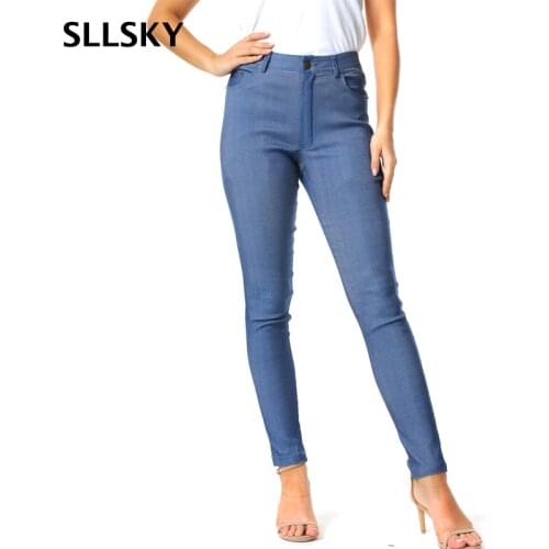 SLLSKY Solid Stretch Skinny Women Pencil Pants 2021 Autumn New Casual High Waist Soft Ladies Long Pants Zipper Slim Trousers