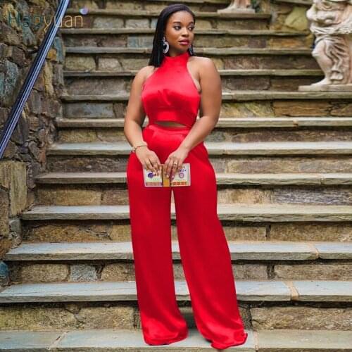 HAOYUAN Sexy Two Piece Set Backless Crop Top Long Pants Suit Elegance Office Lady Outfits Summer Off Shoulder Club Matching Sets