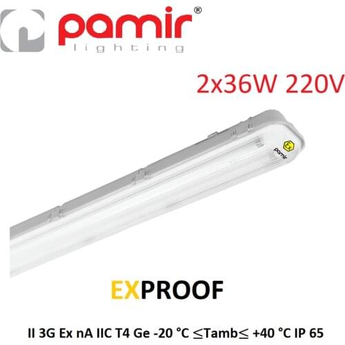 Pamir Lighting 2x36W Exproof L:1280mm Waterproof Surface Mounted Lighting Fixture, IP65 with ATEX certification Zone II ABS Body