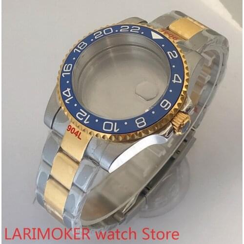 Sealed back 40mm sapphire glass with 904L stainless steel gold bracelet with ETA NH36 MH35 cases bezel blue