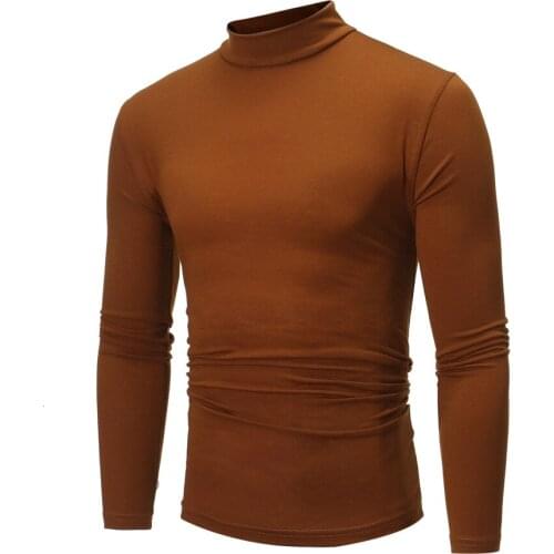 M-3Xl 2020 Autumn New Mens Slim Fit Turtleneck T Shirts Male Solid Color Long Sleeve T Shirts Men Casual High Neck Tshirt Tops