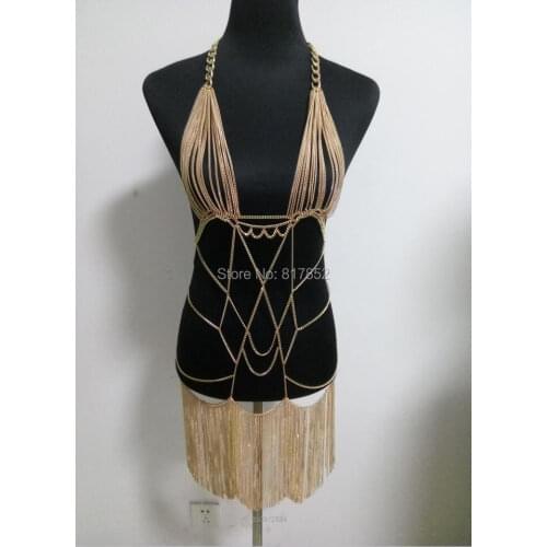NEW STYLE FASHION WOMEN HARNESS GOLD COLOUR CHAINS FULL BODY LONGER CHAINS JEWELRY 3 COLORS WRB02