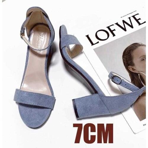 2021 Ankle Strap Square Heels Women Sandals Summer Shoes Women Open Toe Chunky High Heels Party Dress Sandals Blue AB280