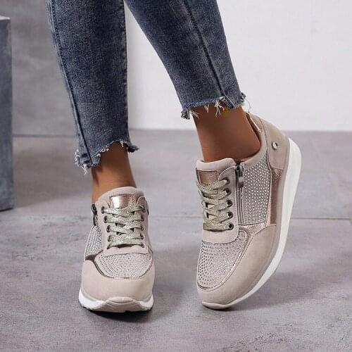 Women Wedge Sneakers , Fashion Thick Bottom Round Toe Footwear , Lace-up Platform Sport Shoes , Plus Size 35-43