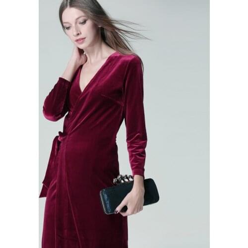 England style women sexy elegant V-neck velvet cardigan lace-up dress,Autunm long sleeve velour dress plus size 7XL party dress