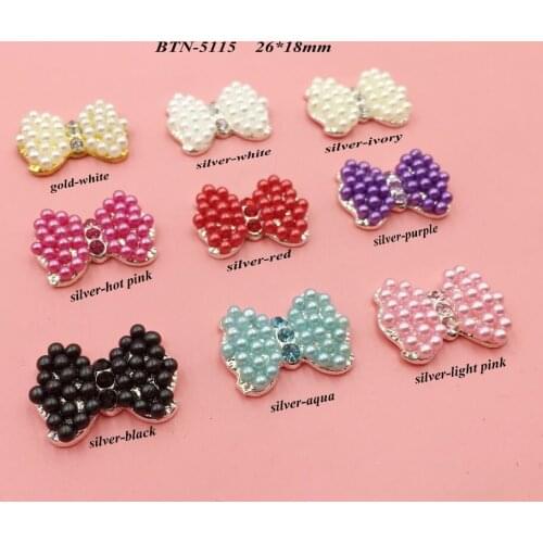 Free shipping 50PCS colorful rhinestone pearl bowknot can mix colors(BTN-5115)