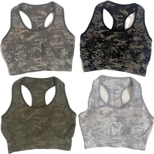2021 Seamless Camo Yoga Bra Wide Stripes Cross Back Sports Bra Women High Impact Sport Fitness Bra Top Shockproof Running Bra