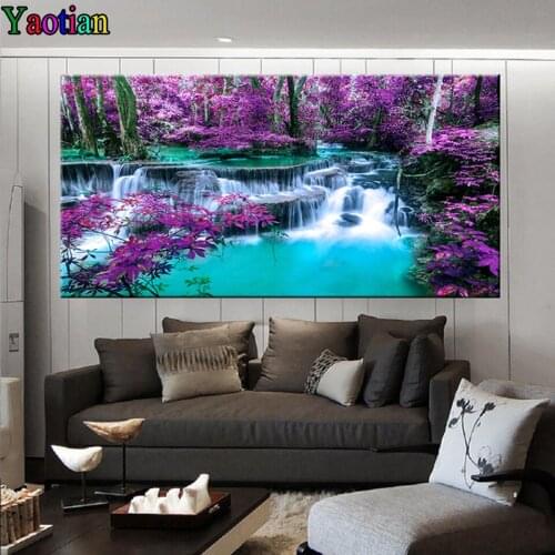 Large Diy Diamond Embroidery Landscape Natural Waterfall 5D Mosaic Square Drill Full Round Diamond Painting Cross Stitch Decor