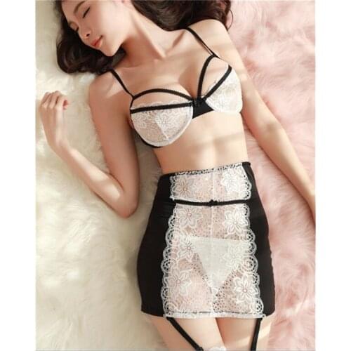 Black Lace Halter Sexy Lingerie Set Women Underwear Open Bra Floral Transparent Lingerie Sexy Hot Erotic Sexy Bra With Garter