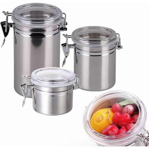 Stainless Steel Sealed Canister Air Tight Food Fruit Storage Container Milk Powder Tea Grains Storage Tank Kitchen Supplies
