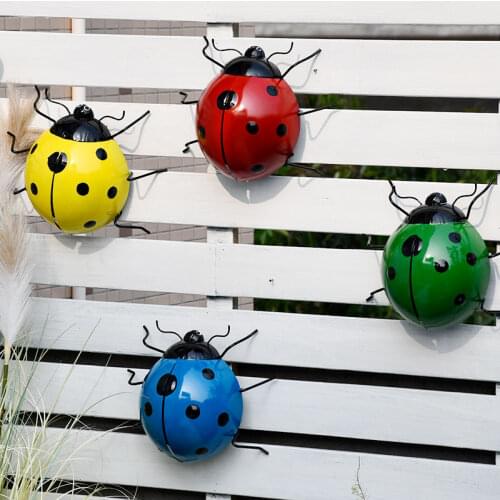 Creative Cute Color Metal Beetles Wall Fence Tree Mounted Garden Hang Animal Decorative Pendant Indoor Outdoor Decor Ornament