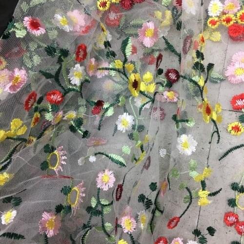LASUI 1 yard =1 lot new Color soft Small flower embroidery lace fabric mesh fabric yarn-dyed lace dress fabric X0408