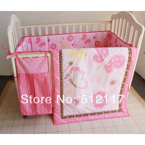 Hot sell New 8pcs Baby Crib Cot Bedding Set Quilt Bumper Sheet Dust Ruffle Nappy bag 5 items Birdie Owlet for Girl