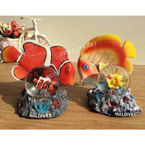 Maldives souvenir Mediterranean home decoration cute fish crystal ball tropical fish shape resin ornaments