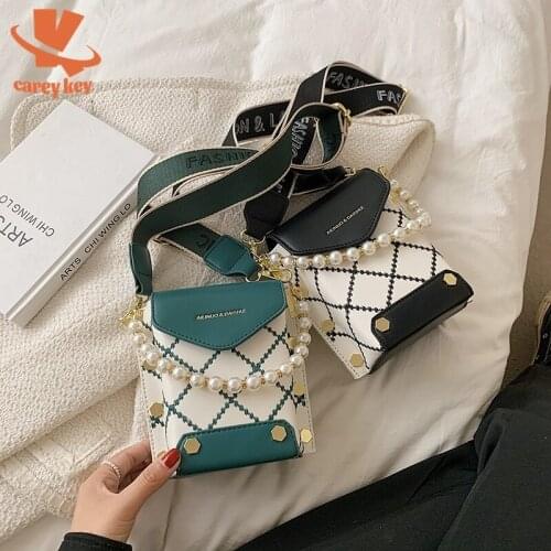 CAREY KEY Mini Embroidery Lingge PU Leather Crossbody Shoulder Bag Short Beading Belt For Women 2021 Handbags And Purses Sac