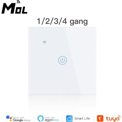 MOL Tuya Smart Wifi Touch Light Switch EU 220V No Neutral Wire Required Wall Switch 1/2/3/4 Gang Compatible Alexa Google Home
