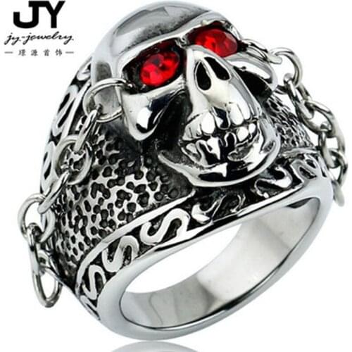 Skeleton red crystal ring Titanium Steel ring for men for party for punk MR rock and roll wholesale
