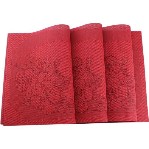 Red Flower Placemats Set of 6 Heat Insulation Resistant Kitchen Dinner Table Mats PVC Non Slip Washable Dining Table Placemat