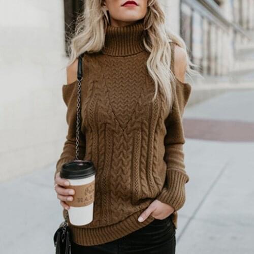 Fall/winter Pullover European And American Solid Color Twist-Shaped Long Sweater Long-Sleeved High-Neck Off-The-Shoulder Sweater