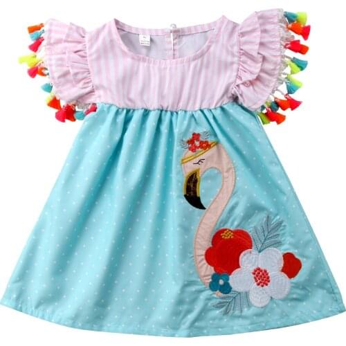 1-6Y Summer Baby Girl Clothes Flamingo Print Striped Baby Girls Dress Kids Animals Casual Dresses Toddler Sundress Summer Dress